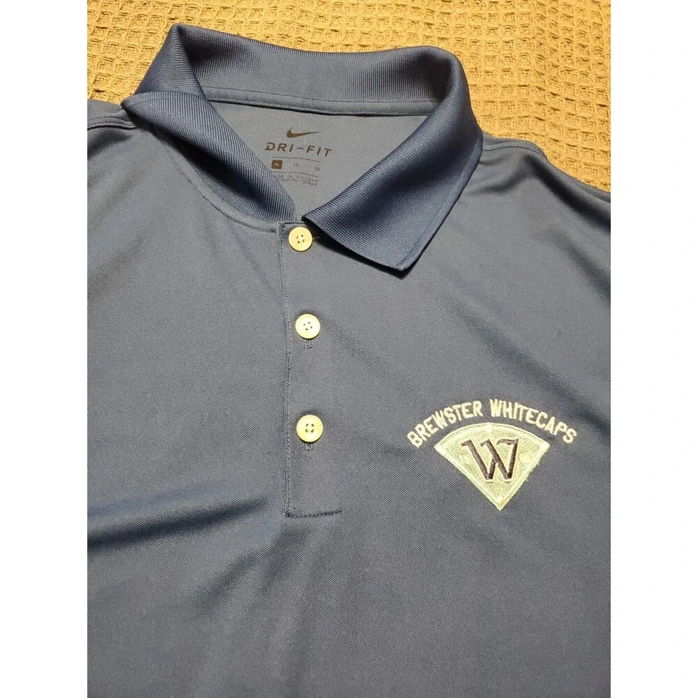 Nike Dri Fit Polo Short Sleeve Blue Shirt Mens  XL, Custom Logo With Staff Logo